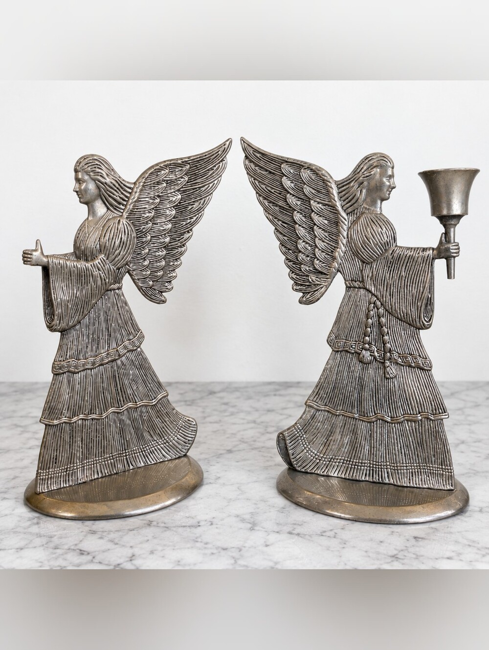 Vintage 1994 International Silver Angel Candle Holders Pair Silverplate 9"TV
